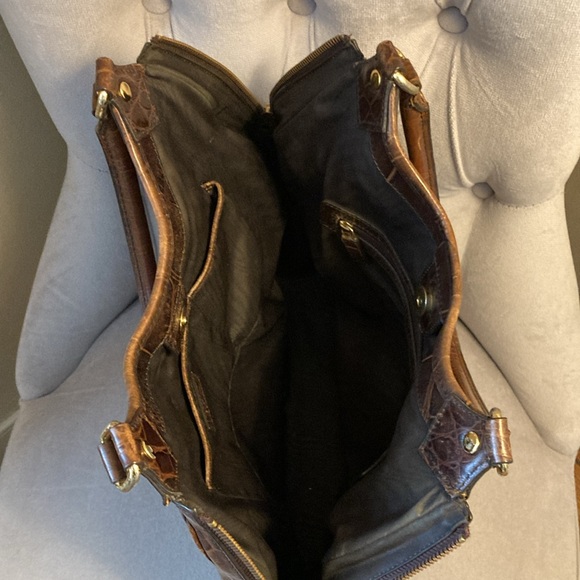 Brooks Brothers Brown Genuine Leather Crocodile-Embossed Women's Bag - Picture 4 of 8